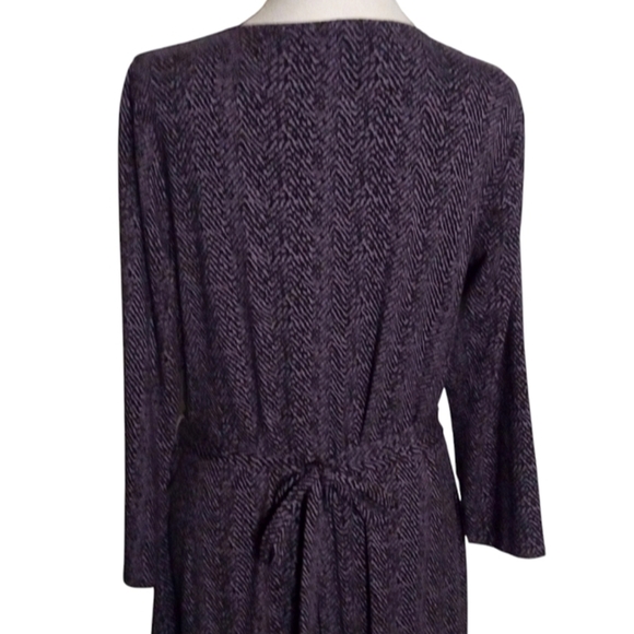Talbot's Purple Black Geometric Jersey Knit Tie Waist Midi Dress Size Large - Picture 6 of 8